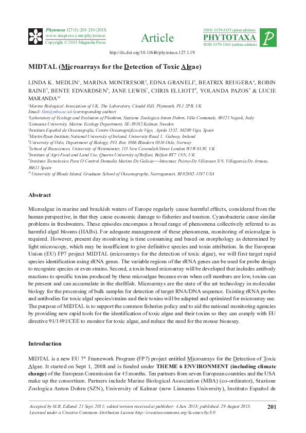 (PDF) MIDTAL (Microarrays for the Detection of Toxic Algae): A Protocol ...