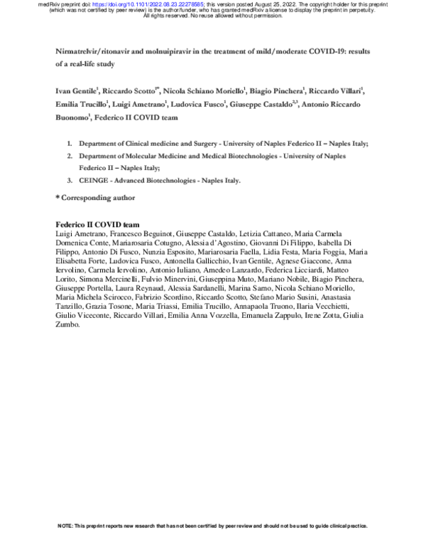 (PDF) Nirmatrelvir/ritonavir and molnuipiravir in the treatment of mild ...