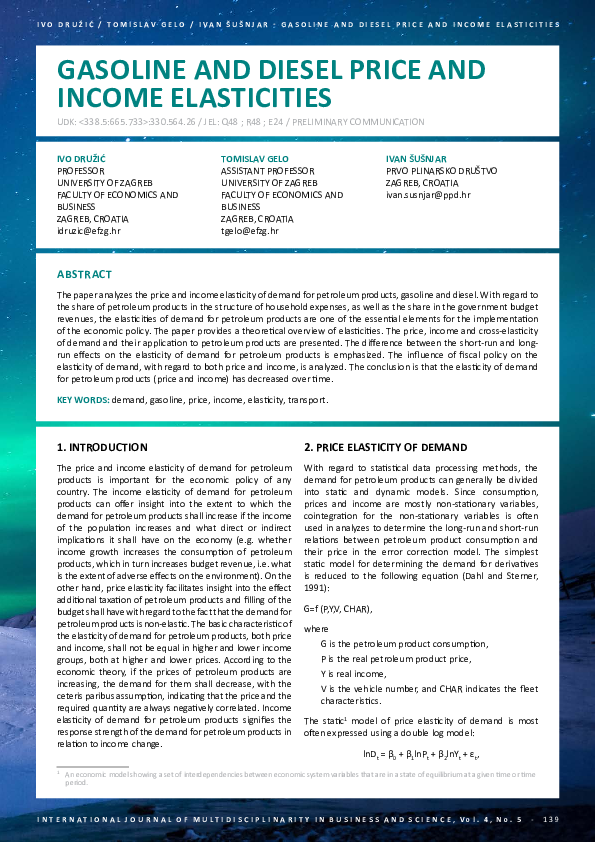 (PDF) Gasoline and Diesel Price and Income Elasticities