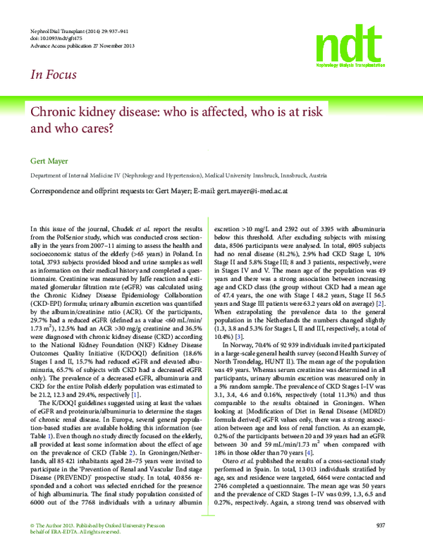 (PDF) Chronic kidney disease: who is affected, who is at risk and who ...