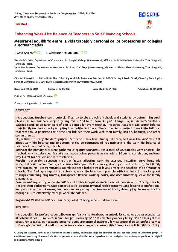 (PDF) Enhancing Work-Life Balance of Teachers in Self-Financing Schools