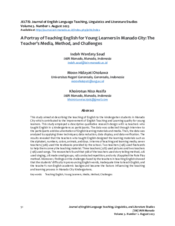(PDF) A Portray of Teaching English for Young Learners in Manado City ...