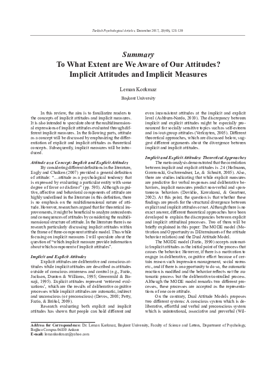 (PDF) Implicit Attitudes and Implicit Measures