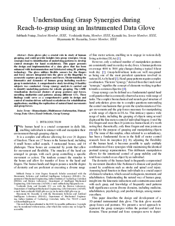 (PDF) Understanding Grasp Synergies during Reach-to-grasp using an ...