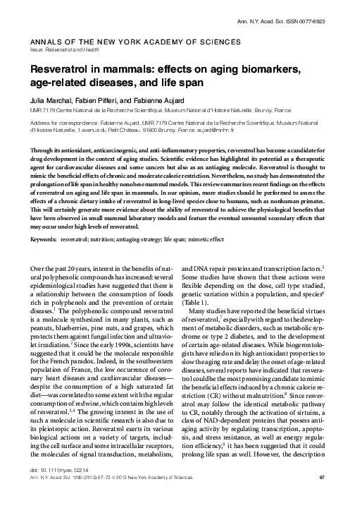 (PDF) Resveratrol in mammals: effects on aging biomarkers, age‐related ...