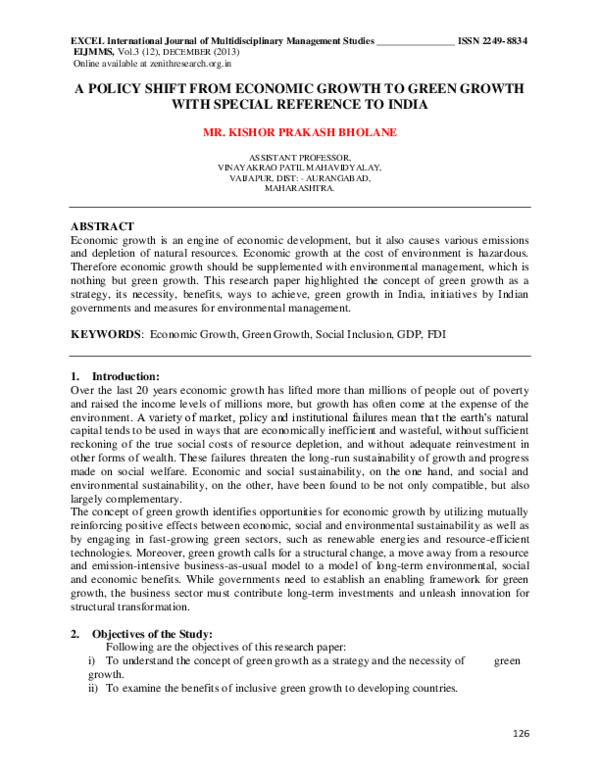 (PDF) A Policy Shift from Economic Growth to Green Growth With Special ...