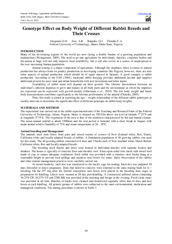 (PDF) Genotype Effect on Body Weight of Different Rabbit Breeds and ...