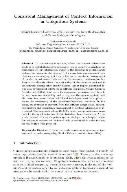 (PDF) Consistent Management of Context Information in Ubiquitous Systems
