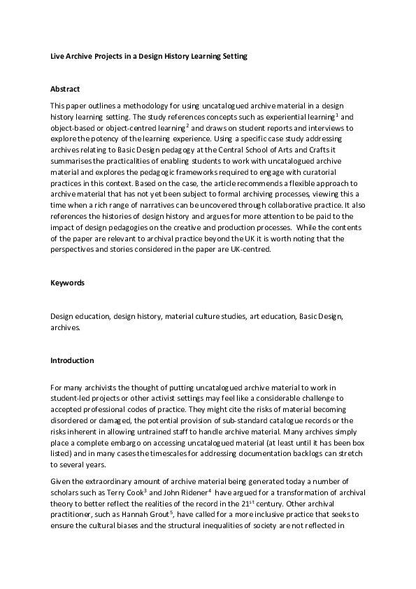 (PDF) Archives, Collections and Curatorship: Live Archive Projects in a ...