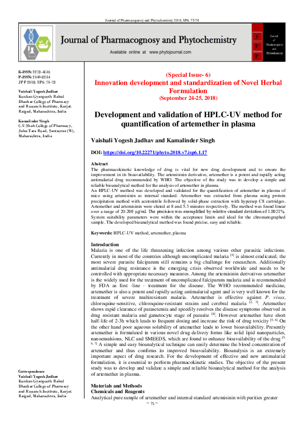 (PDF) Development and validation of HPLC-UV method for quantification ...