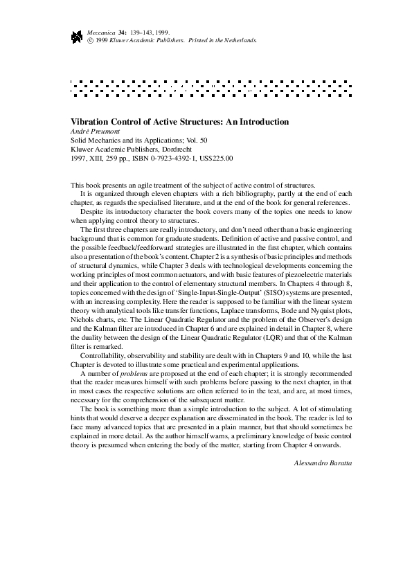 (PDF) Vibration Control of Active Structures — An Introduction