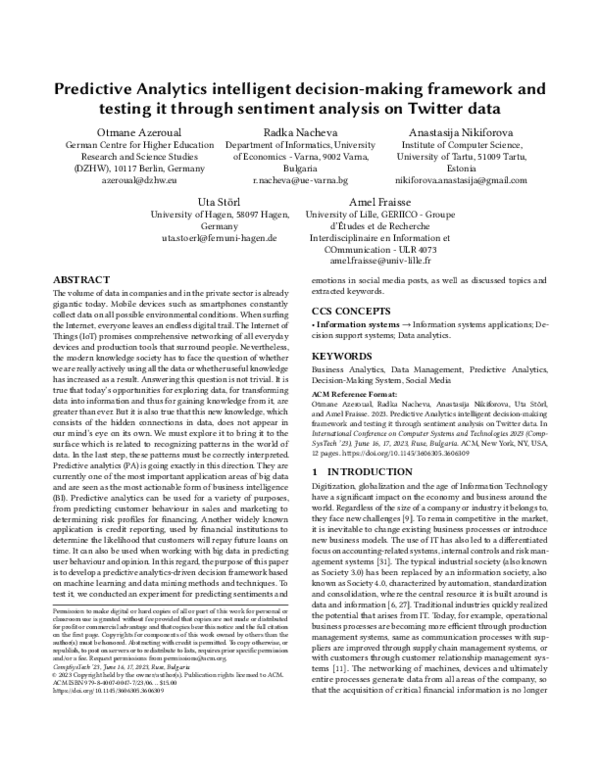 (PDF) Predictive Analytics intelligent decision-making framework and ...