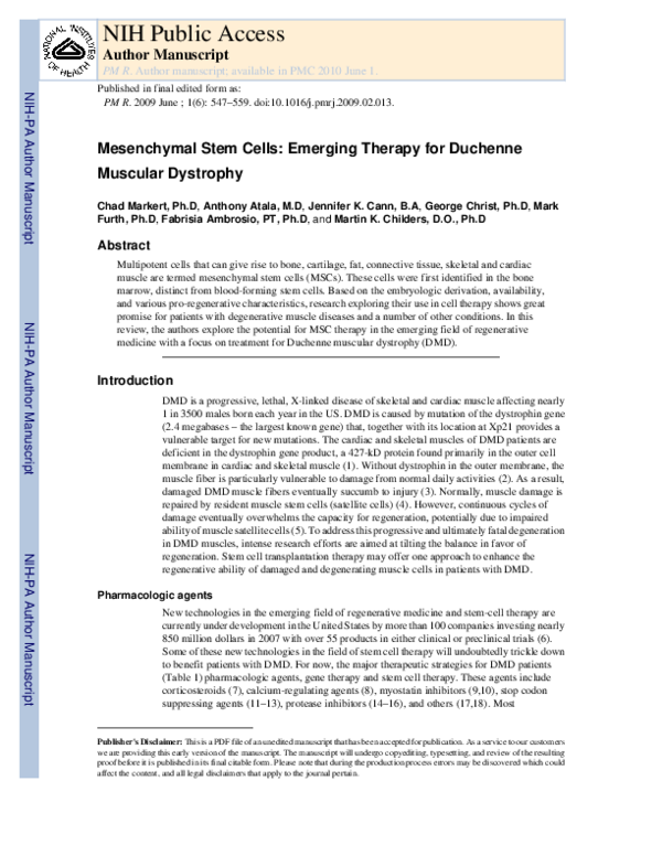 (PDF) Mesenchymal Stem Cells: Emerging Therapy for Duchenne Muscular ...