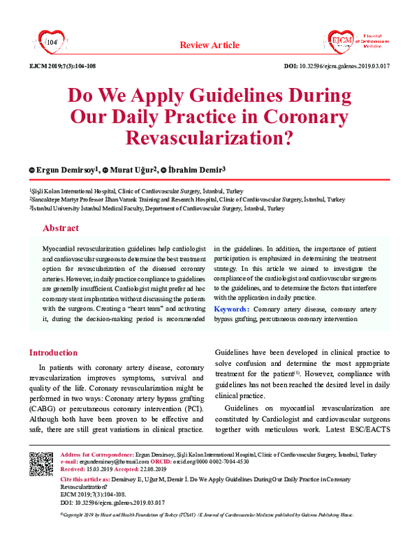 (PDF) Do We Apply Guidelines During Our Daily Practice in Coronary ...