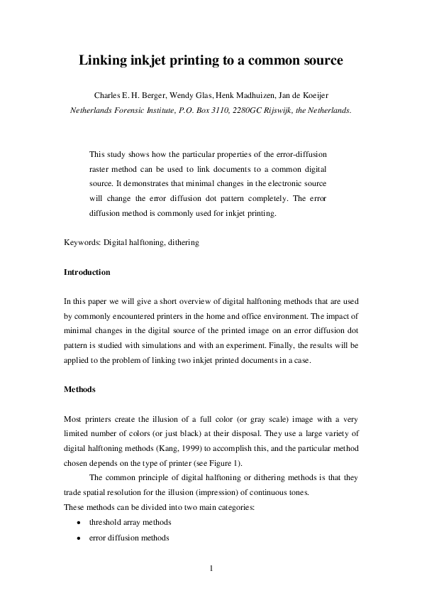 (PDF) Linking inkjet printing to a common source