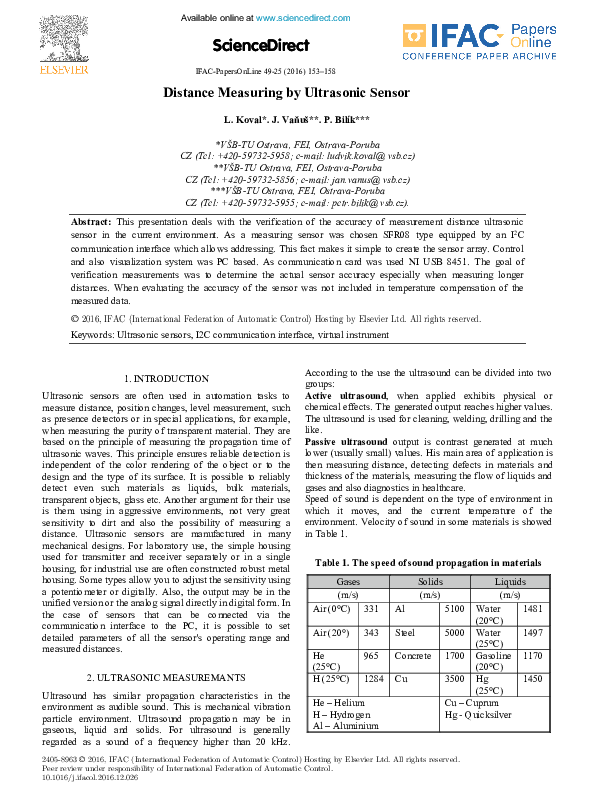 (PDF) Distance Measuring by Ultrasonic Sensor