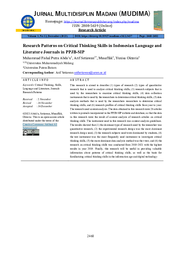 (PDF) Research Patterns on Critical Thinking Skills in Indonesian ...