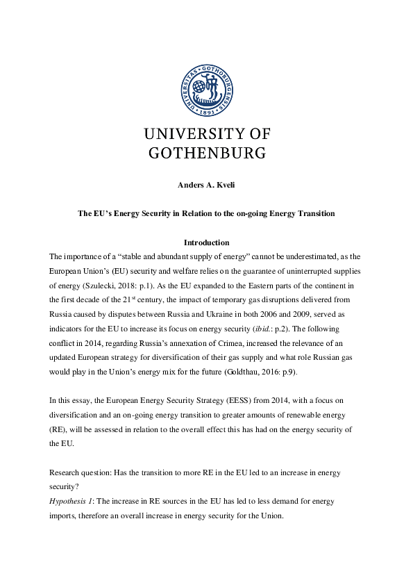 (PDF) The EU's Energy Security in Relation to the on-going Energy ...