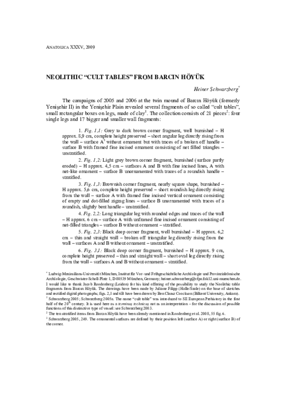 (PDF) Neolithic 'Cult Tables' from Barcın Höyük
