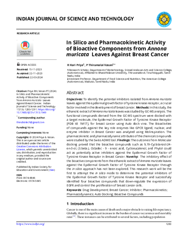 (PDF) In Silico and Pharmacokinetic Activity of Bioactive Components ...