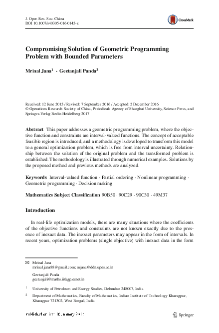 (PDF) Compromising Solution of Geometric Programming Problem with ...