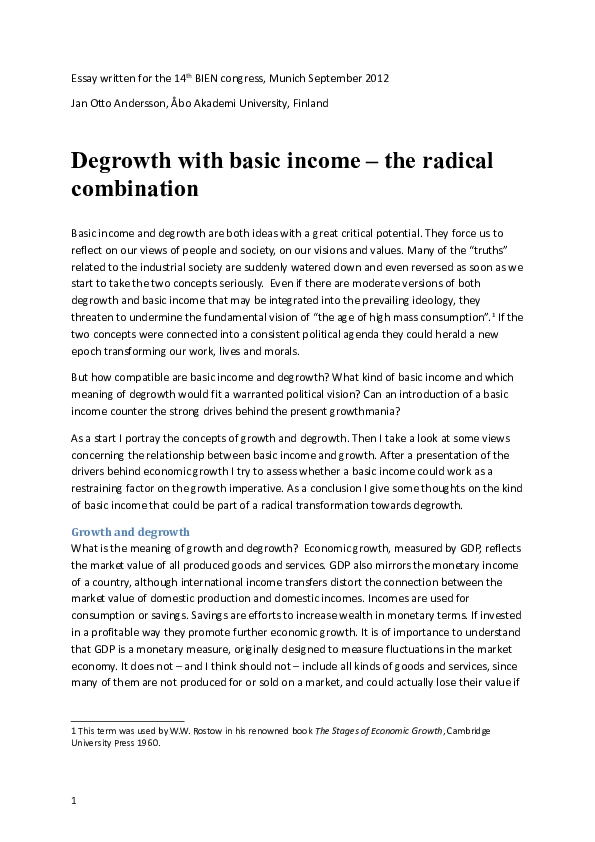 Pdf Degrowth With Basic Income The Radical Combination