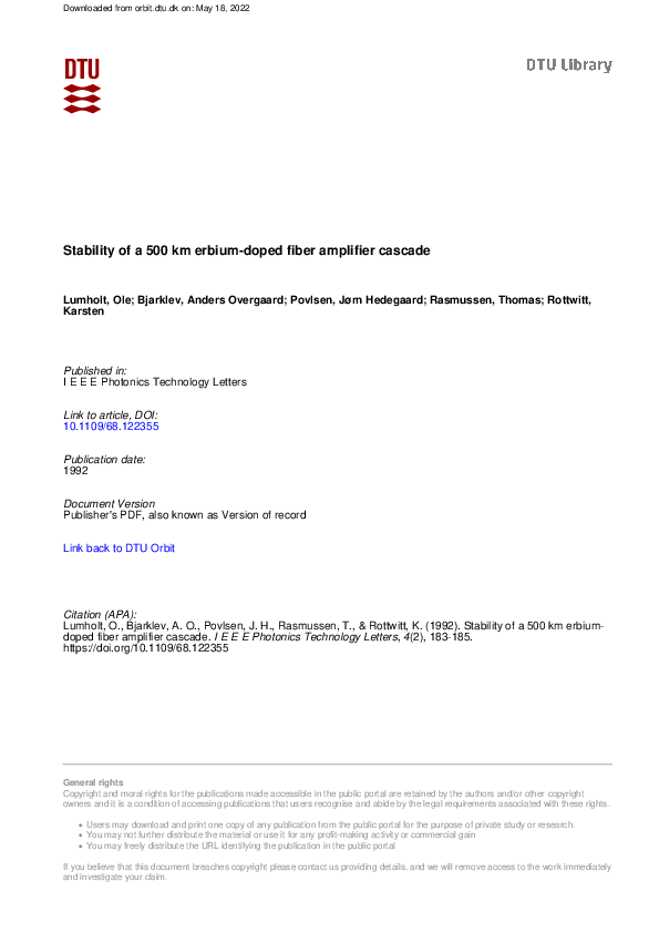(PDF) Stability of a 500 km erbium-doped fiber amplifier cascade