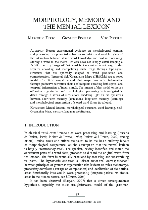 (PDF) Morphology, Memory and the Mental Lexicon