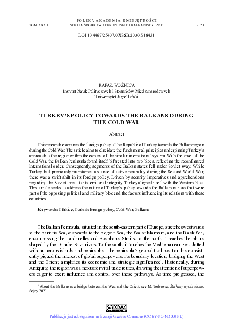 (PDF) Turkey’s Policy towards the Balkans during the Cold War