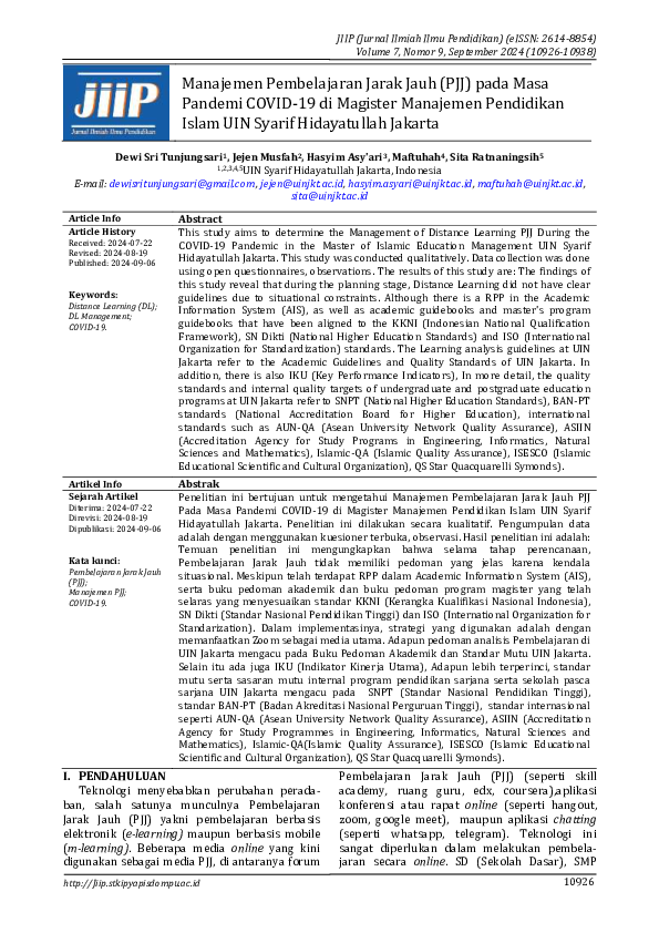 (PDF) Manajemen Pembelajaran Jarak Jauh (PJJ) pada Masa Pandemi COVID ...