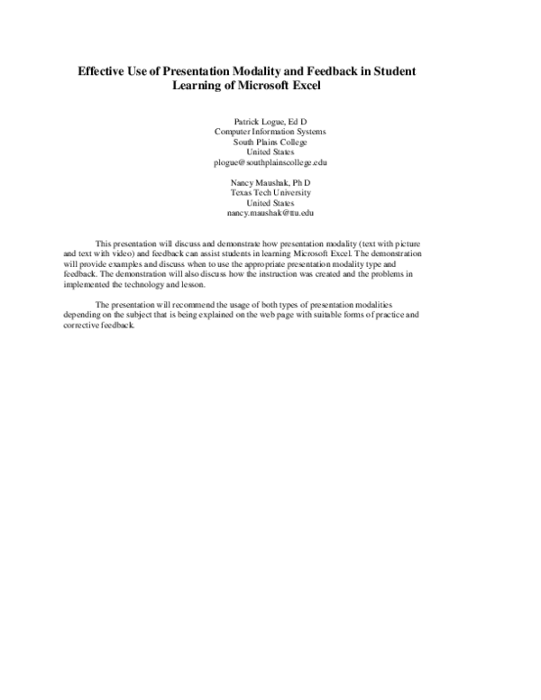 (PDF) Effective Use of Presentation Modality and Feedback in Student ...
