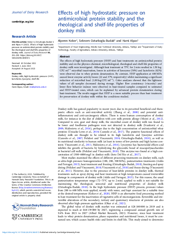 (PDF) Effects of high hydrostatic pressure on antimicrobial protein ...