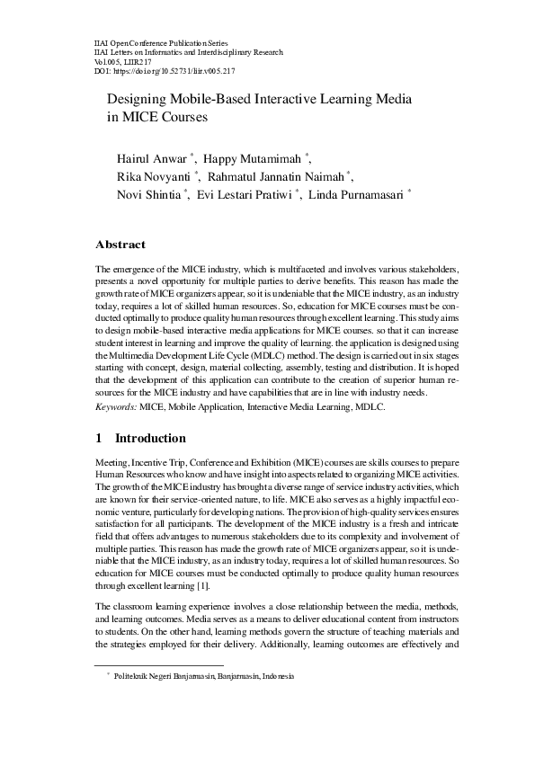 (PDF) Designing Mobile-Based Interactive Learning Media in MICE Courses