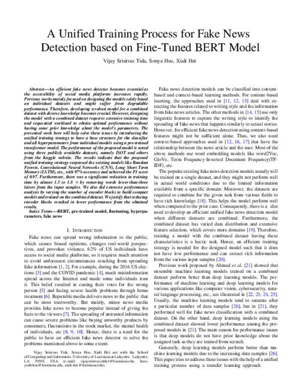 (PDF) A Unified Training Process for Fake News Detection based on Fine ...