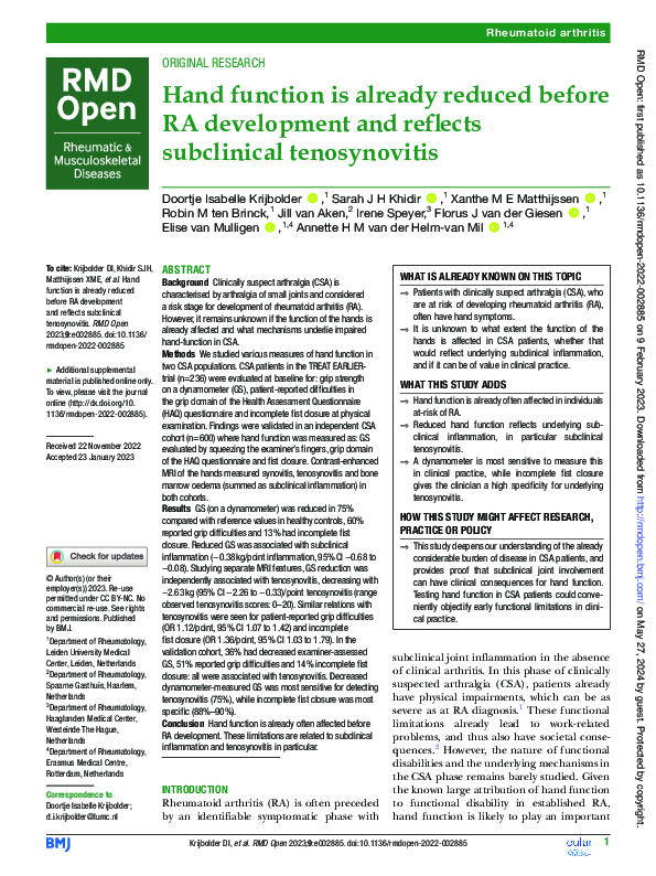 (PDF) Hand function is already reduced before RA development and ...