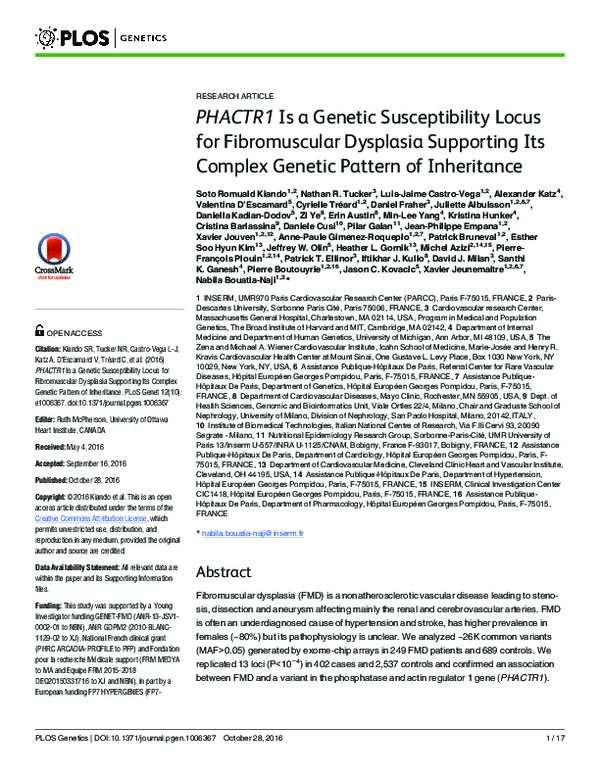 (PDF) PHACTR1 Is a Genetic Susceptibility Locus for Fibromuscular ...