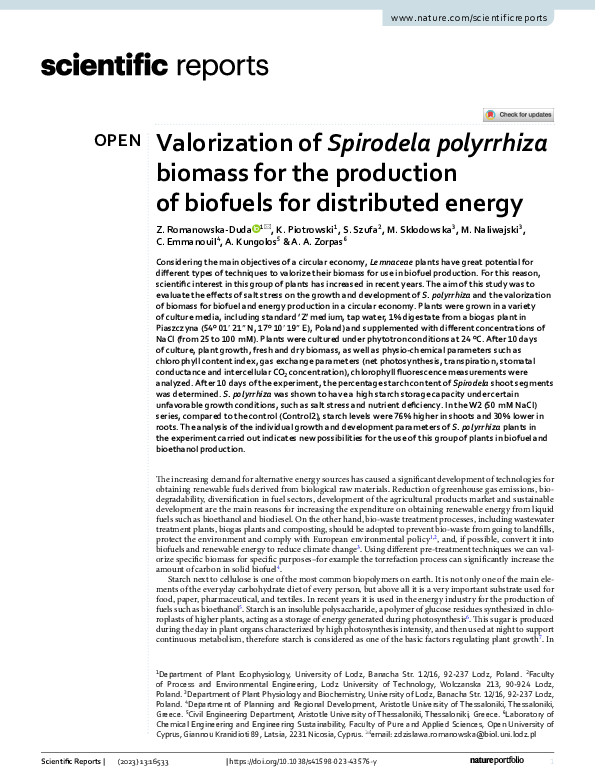 (PDF) Valorization of Spirodela polyrrhiza biomass for the production ...