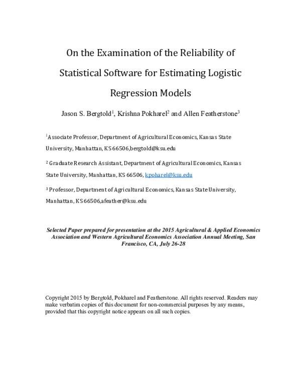 (PDF) On the Examination of the Reliability of Statistical Software for ...