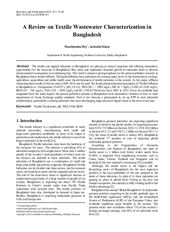 (PDF) A Review on Textile Wastewater Characterization in Bangladesh