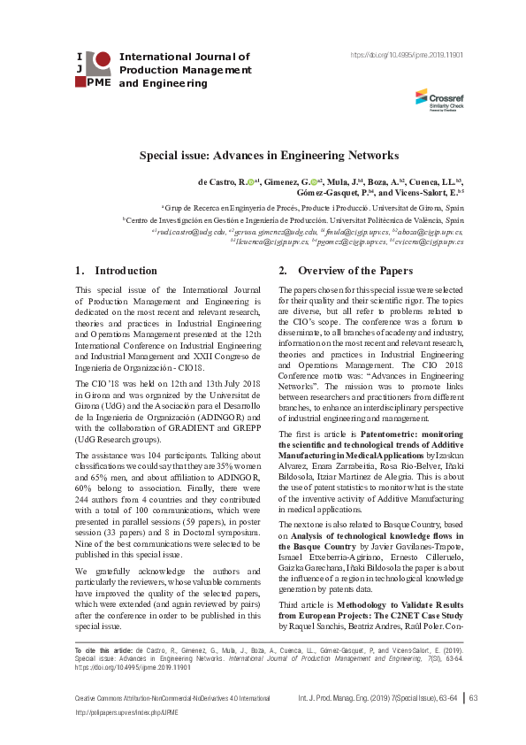 (PDF) Special issue: Advances in Engineering Networks