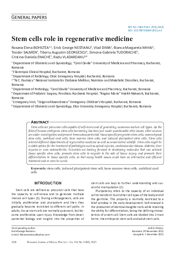 (PDF) Stem cells role in regenerative medicine
