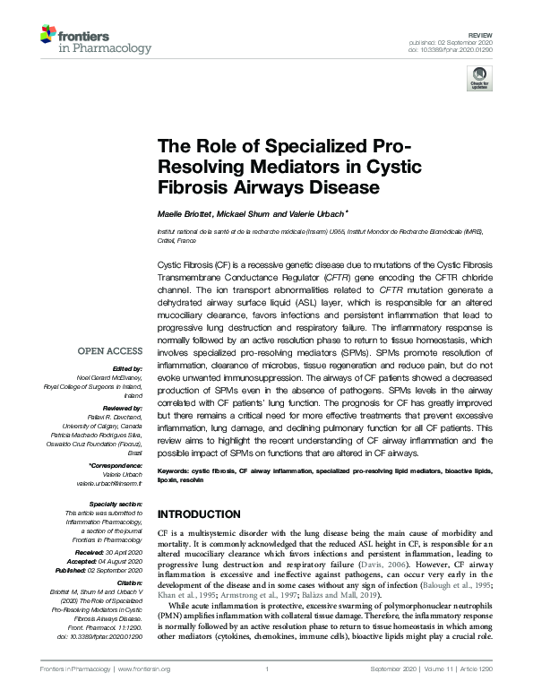 (PDF) The Role of Specialized Pro-Resolving Mediators in Cystic ...