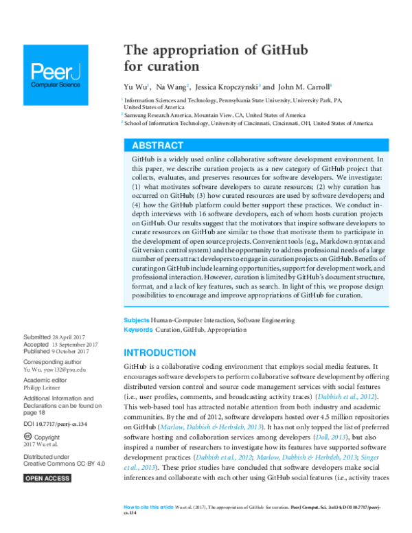 (PDF) The appropriation of GitHub for curation