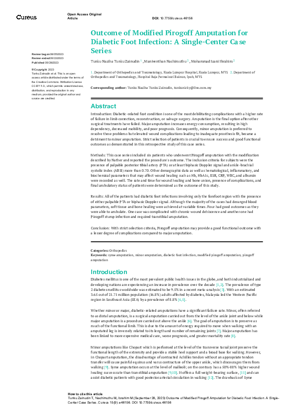 (PDF) Outcome of Modified Pirogoff Amputation for Diabetic Foot ...