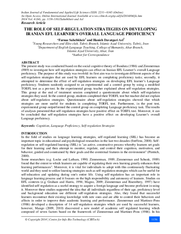 (PDF) The Role of Self-Regulation Strategies on Developing Iranian Efl ...