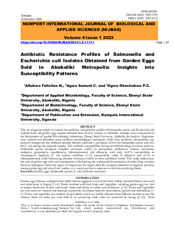 (PDF) Antibiotic Resistance Profiles of Salmonella and Escherichia coli ...