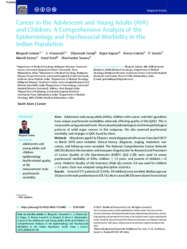 (PDF) Cancer in the Adolescent and Young Adults (AYA) and Children: A ...