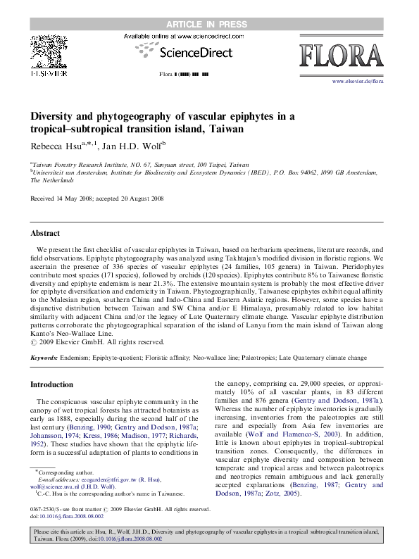 (PDF) Diversity and phytogeography of vascular epiphytes in a tropical ...
