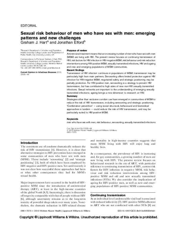 (PDF) Sexual risk behaviour of men who have sex with men: emerging ...