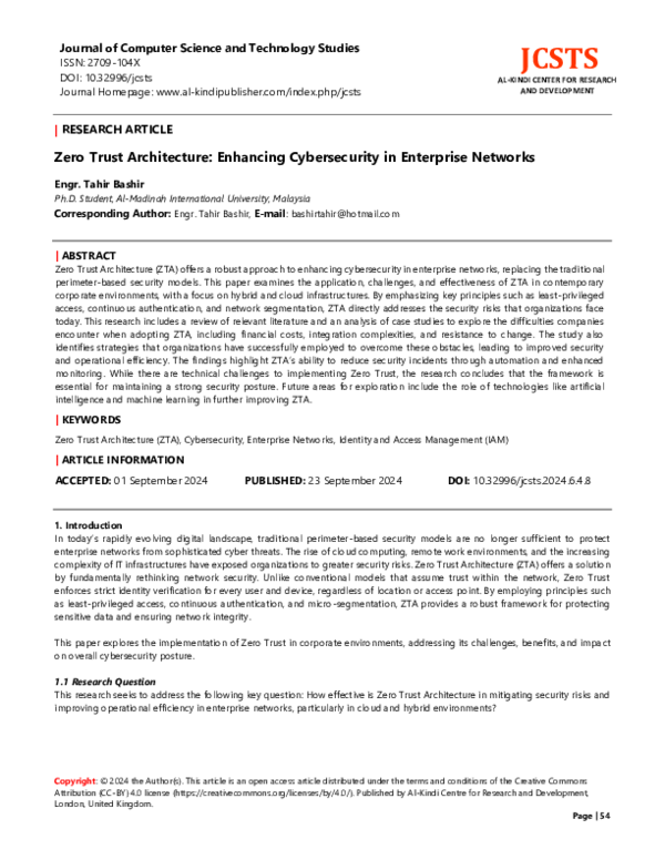 (PDF) Zero Trust Architecture: Enhancing Cybersecurity in Enterprise ...